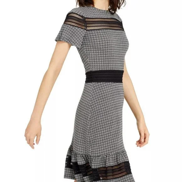 ❤️ MICHAEL Michael Kors Checkered Mesh And Ruffle Dress - Picture 5 of 8